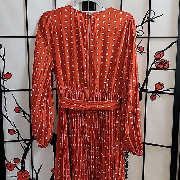 Eien Orange Polka Dot Full length Pleated Dress - Picture 6 of 12